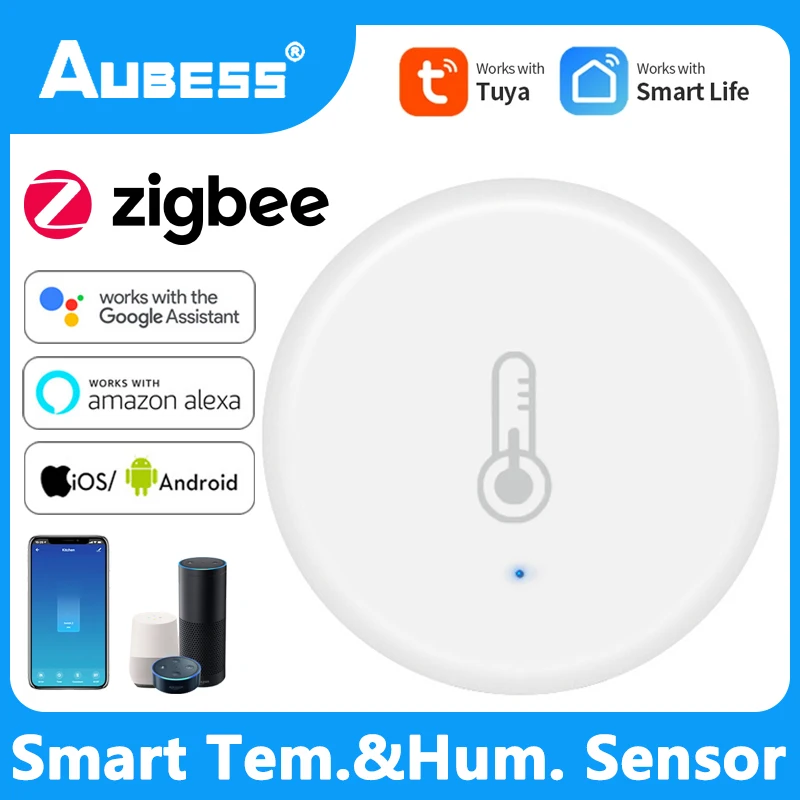 

Датчик влажности и температуры Aubess ZigBee, умный гигрометр с управлением через приложение, для Alexa и Google Home