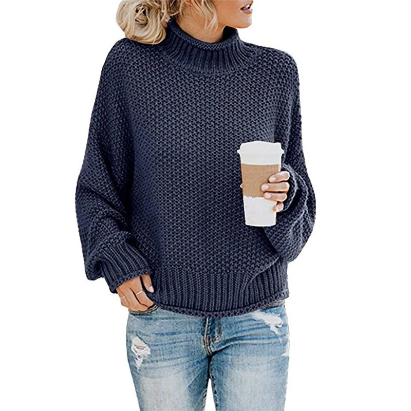 

2021 Autumn Winter New Thick Line Hedging Knitting Twist Loose High Collar Sweater Pullover Long Sleeve Women Sweaters Women