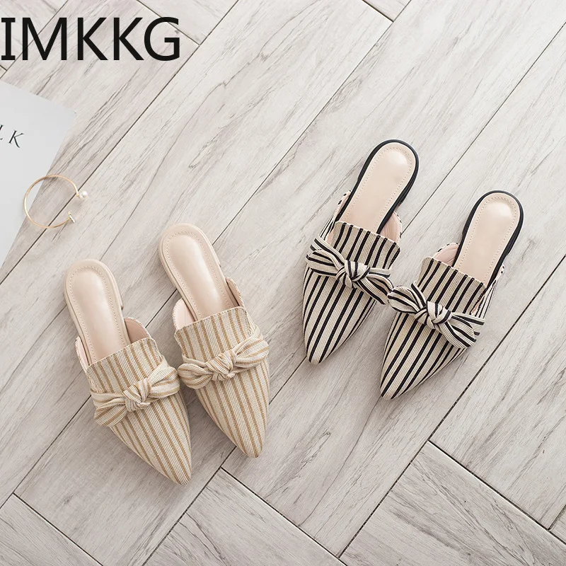 Женские шлепанцы из флока с бантом женские мюли модная обувь на низком каблуке