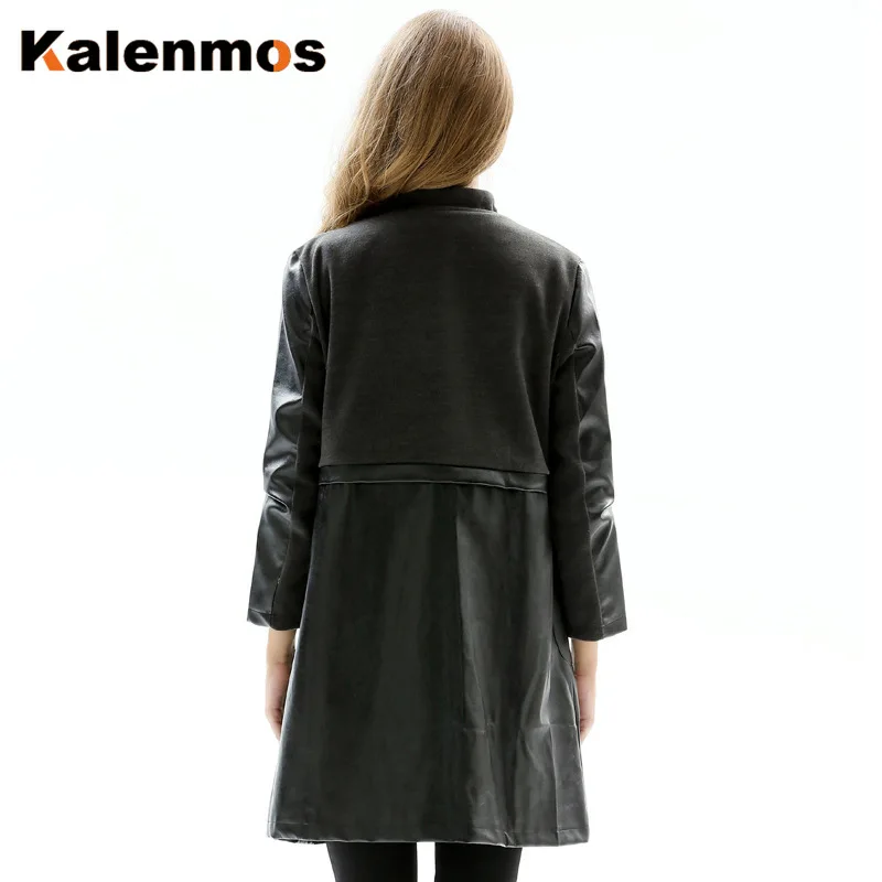 Осеннее пальто из искусственной кожи большого размера женское облегающее