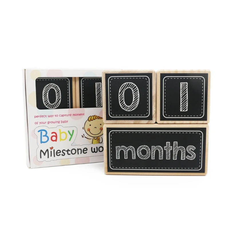 

1 Set Baby Milestone Memorial Monthly Wooden Block Photography Month Sticke Newborn Commemorative Age Card Photo G99C