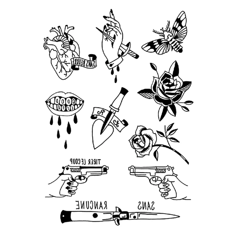 Водонепроницаемый временный татуировочный кинжал с большими цветами на руку