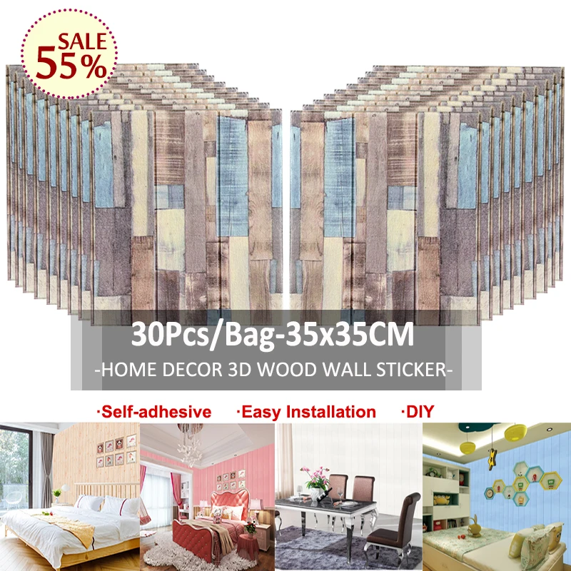 

30pcs 3D Wood Grain Wallpaper DIY Home Decor Wall Stickers Soft Collision Avoidance Wall Paper Waterproof Self-Adhesive Foldable