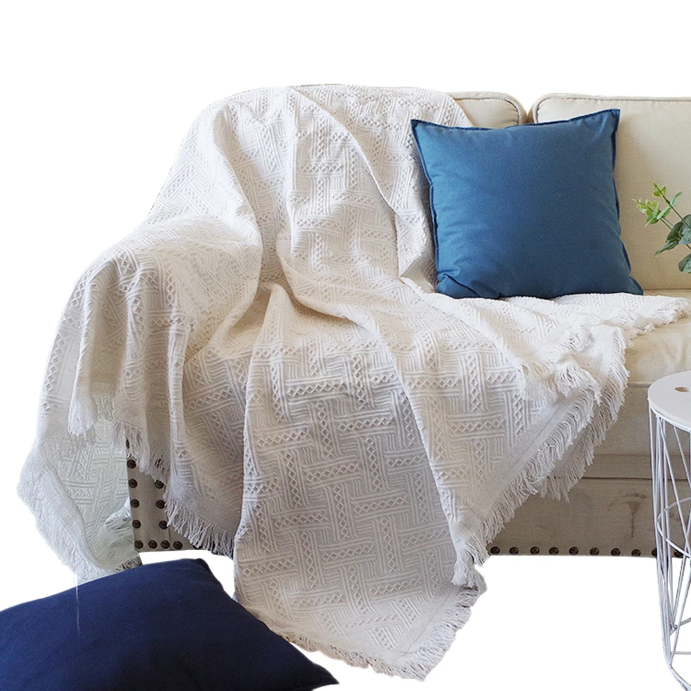 Покрывало Cutelife серое хлопковое вязаное двустороннее для путешествий дивана | Дом