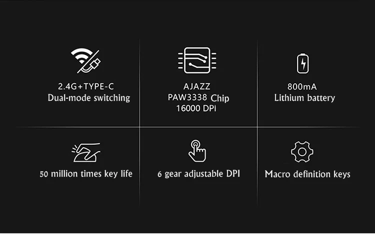Все новые 16000 dpi Ajazz I305 Pro перезаряжаемая 2,4 ГГц/Проводная Двухрежимная esport Гейминг мышь ноутбук мышь для ПК макро-программа