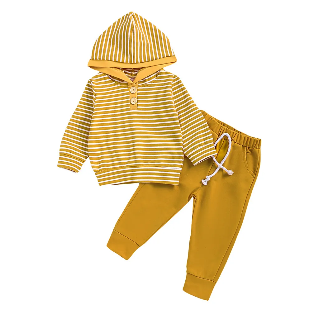 Свитер в полоску с капюшоном для маленьких мальчиков и девочек Штаны Детская