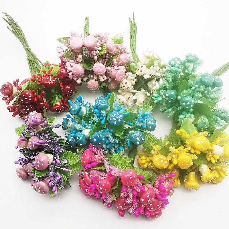 Новинка 10 шт./лот искусственный стемен гриб бутон букет листьев цветок для дома