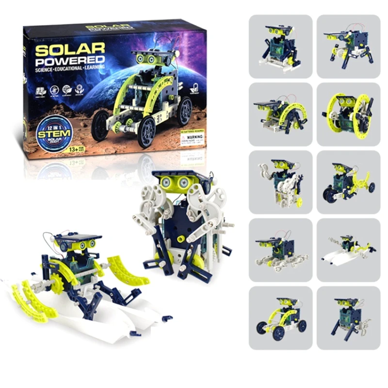 

77HD Assembly Robot Science Toy Block Set with Solar Power 12-in-1 STEM Engineering Building Developmental Toy for Kids 6+