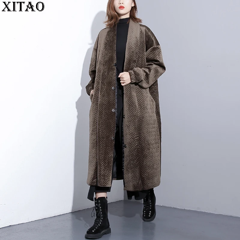 [XITAO] корейская модная новинка, Женская Осенняя однобортная парка с длинным рукавом, Женская Повседневная хлопковая однотонная парка ZLL1814