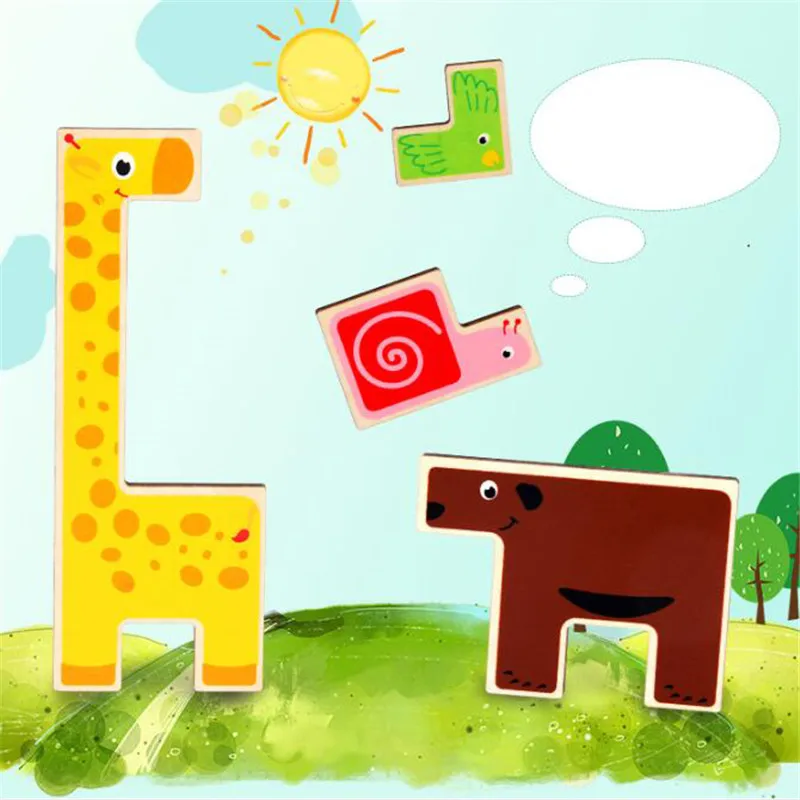 

Animal Puzzle 1 Set Animal Puzzle Child Early Learning Development Intelligence Colorful Stereo Wooden Animal Puzzle