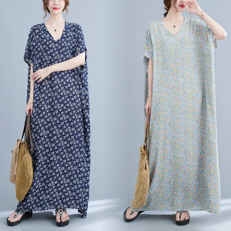 

Vogue bohemian floral Print Dress New Spring V Neck Casual loose ladies dress Holiday Long Dresses Woman Girls Maxi Dress