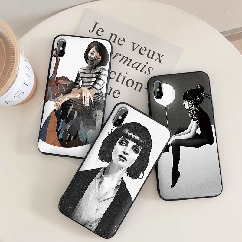 Чехол для Xiaomi Redmi 7A K20 pro 6 Note 5 8 черный и белый love sad girl 4X 5A 16G 32G 7 GO Pro | Мобильные