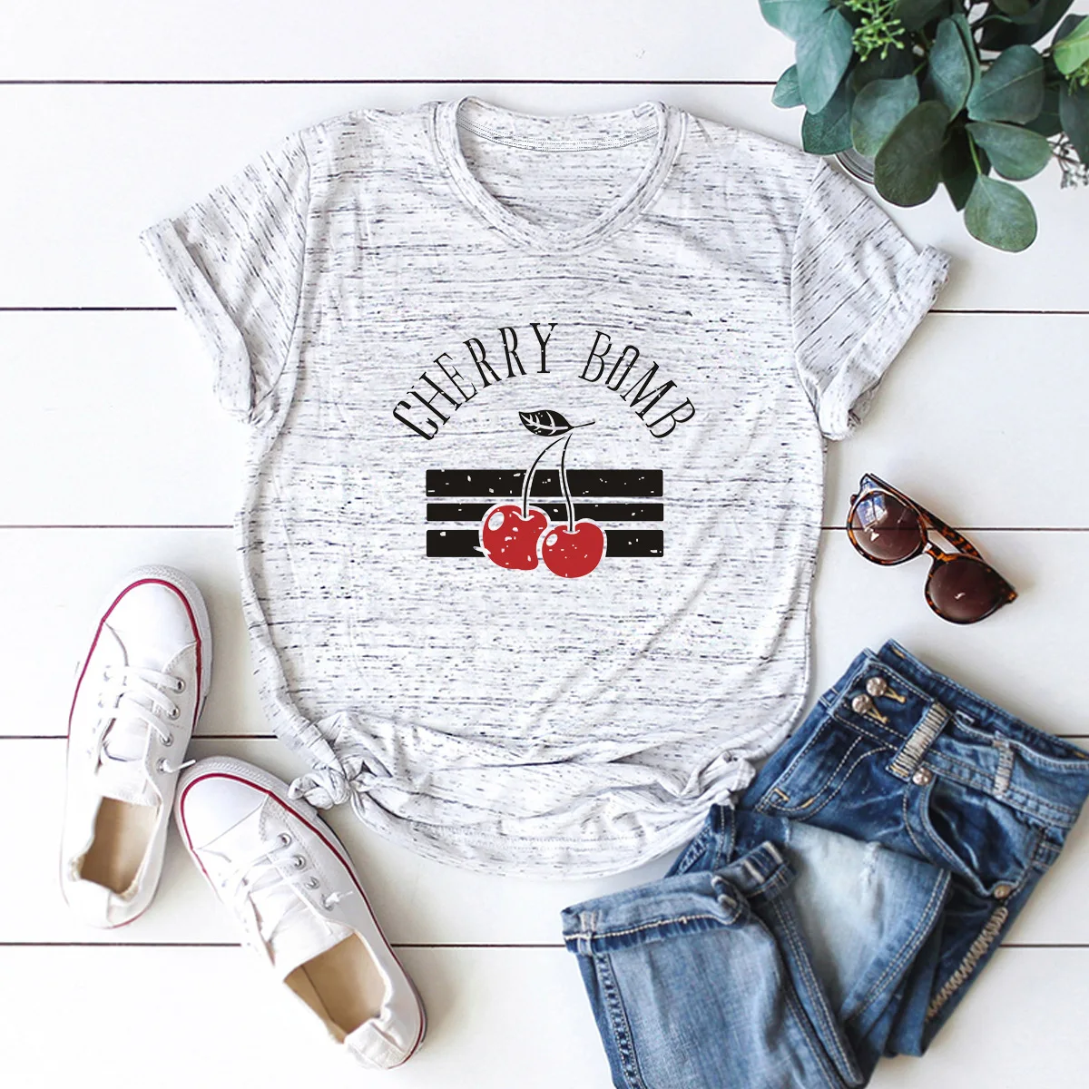 Забавные футболки с принтом вишневой бомбинки женские летние топы круглым