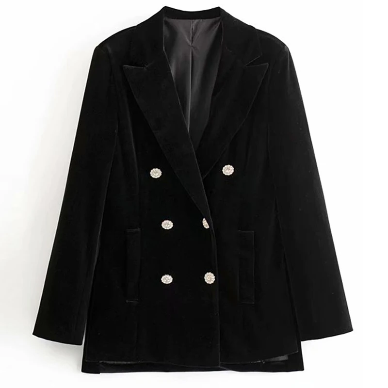 Весна-Осень 2020 черные бархатные блейзеры куртки женская шикарная кнопка в виде
