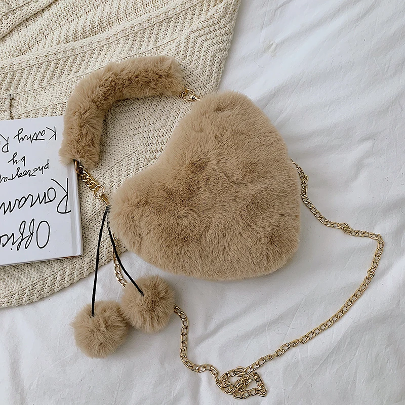 Сумка из искусственного меха Милая Дамская розовая сумка через плечо с сердечком