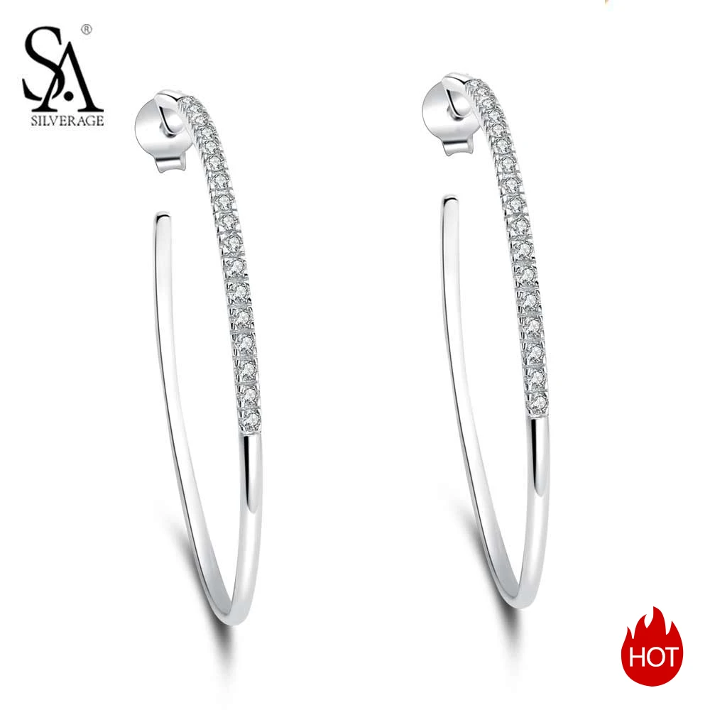 SA SILVERAGE, 925 пробы, серебряные круглые серьги-кольца для женщин, большие женские серьги, серебряные серьги, 925 ювелирные изделия, Brincos