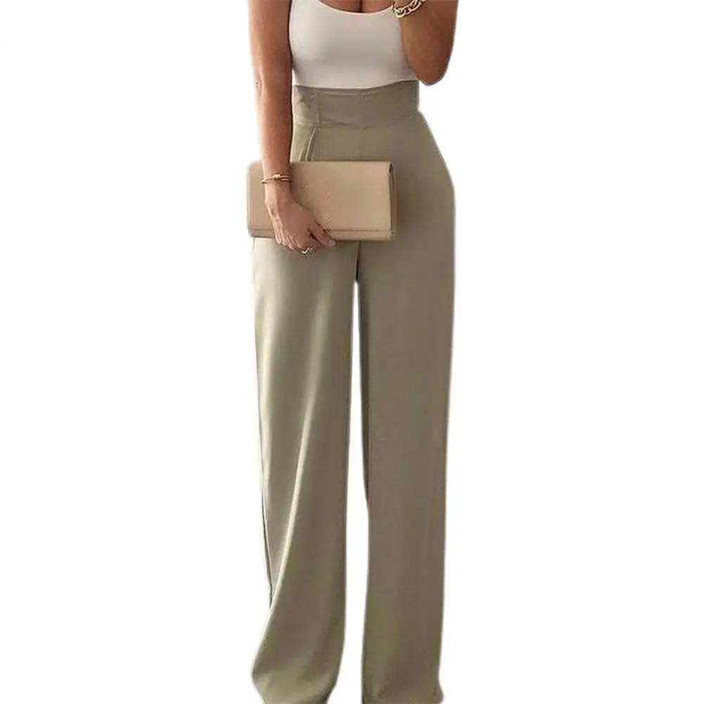 

Women Romper Color Matching High Waist Casual Sleeveless Wide Leg Jumpsuit Daily Wear