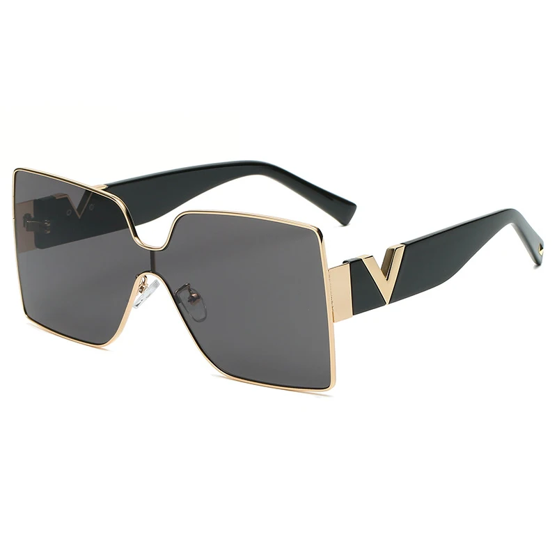 

NONOR Designer Luxury Fashion Big Square Sunglasses For Women zonnebril dames Classic V Decoration UV400 Outdoor Oculos De Sol