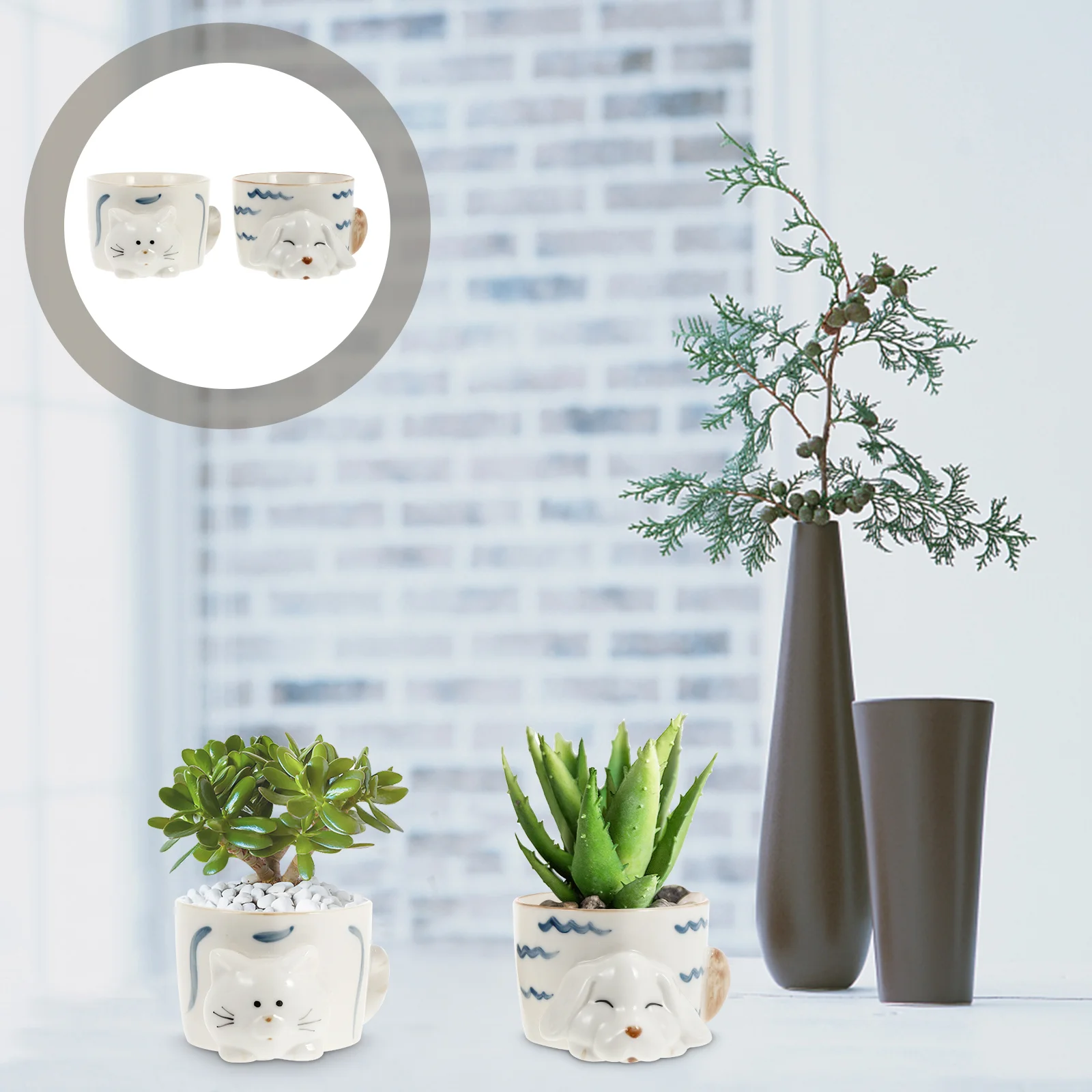 

2pcs Gardening Succulent Plant Containers Ceramic Animal Bonsai Pots Home Decors