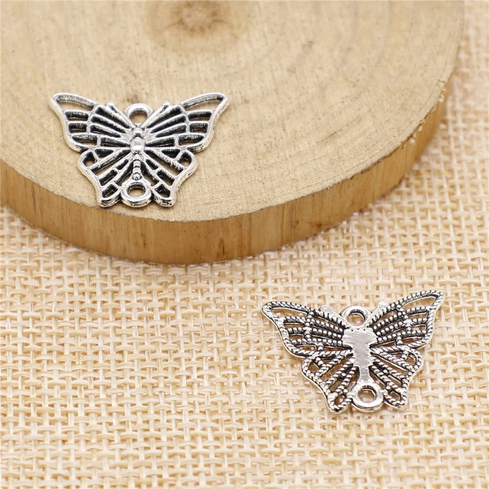 

20pcs Diy Earrings Jewelry Accessories 22x17mm Butterfly Connector Charms Zinc Alloy Antique Silver Color