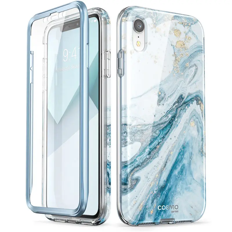 i blason for iphone xr case 6 1 inch cosmo full body glitter marble bumper case with built in screen protector for iphone xr free global shipping