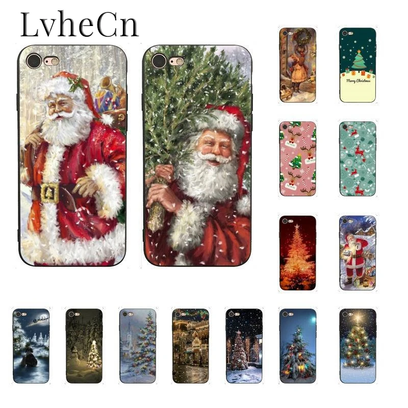 LvheCn Merry Christmas Санта Клаус Олень DIY чехол для телефона iPhone 6S 6plus 7plus 8 8Plus X Xs MAX 5 5S XR 11