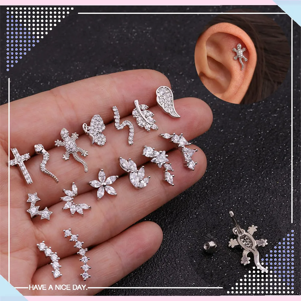 TTLIFE пирсинг спираль из нержавеющей стали ювелирное изделие с кубическим листком