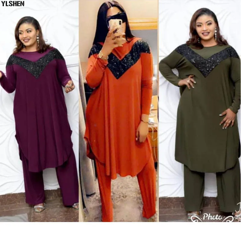 Африканские платья для женщин комплект из 2 предметов Дашики топ с блестками