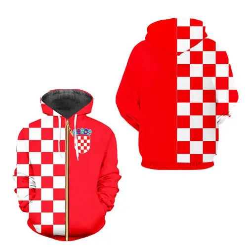 3d zip up hoodie Пользовательские S-6XL флаг Хорватии мужские наборы спортивной одежды Роскошные 3d красные белые сетки печати молнии куртки с капюшоном футболка майка бегунов Брюки - Цвет: 3d zip up hoodie