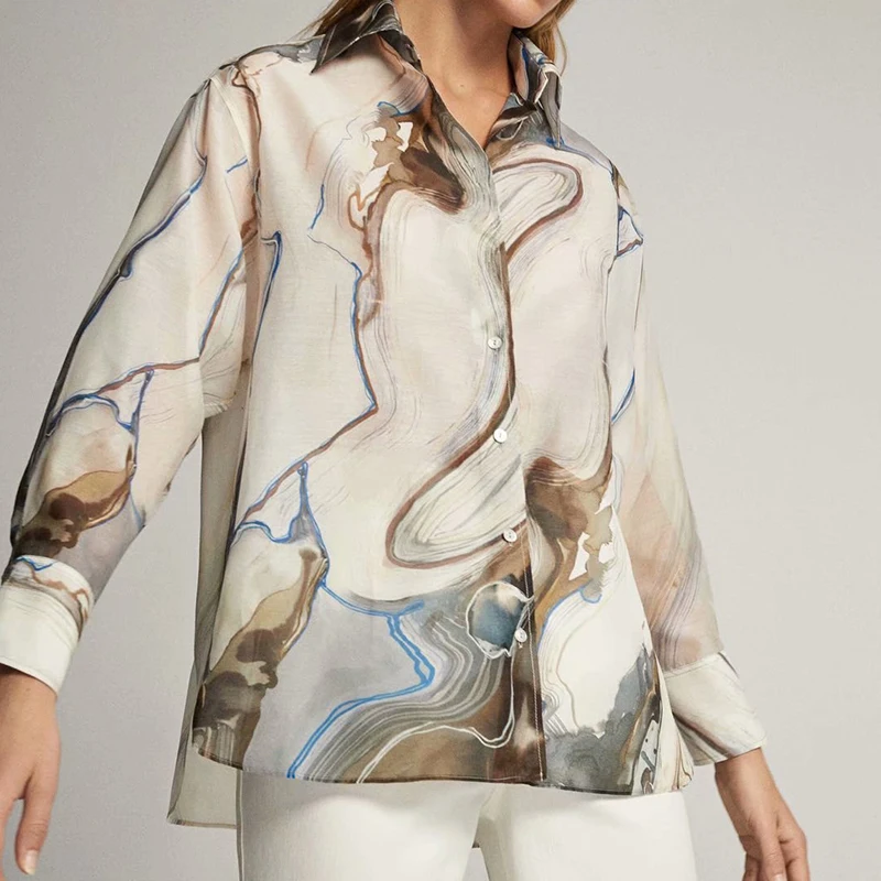 Женская Акварельная шифоновая рубашка ZA однобортная блузка свободного покроя