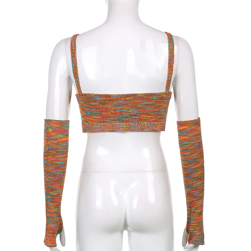 

Rockmore Tie Dye Knit Crop Top With Arm Gloves y2k Aesthetic Tank Tops Corset Backless Vest Women Rave Outfits Tee Summer 2021