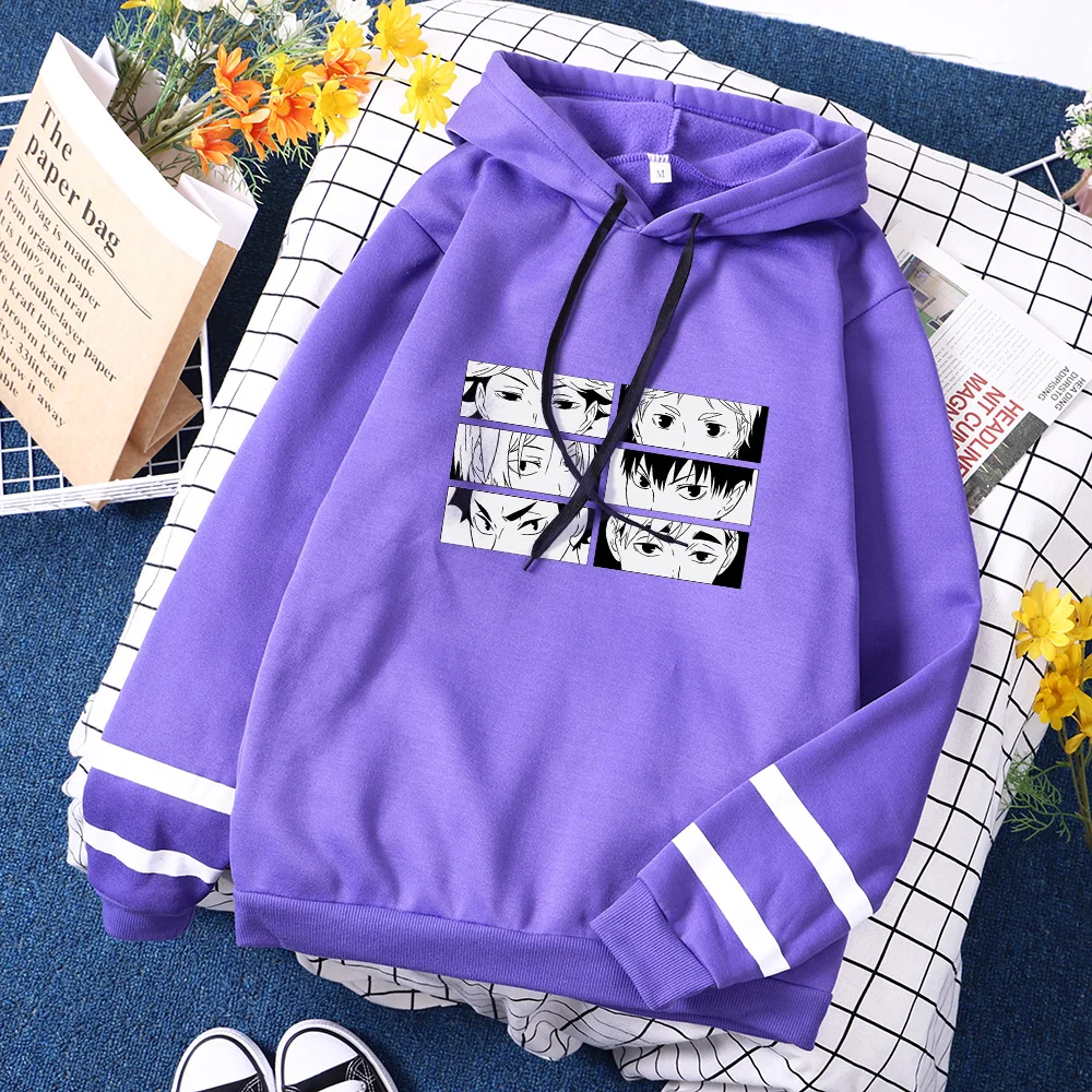 

Haikyuu Anime Cool Face Photo Print Women Hoody Hip Hop Splicing Hooded Harajuku Fleece Hoodie Spring 2021 Fashion Women Hoodies