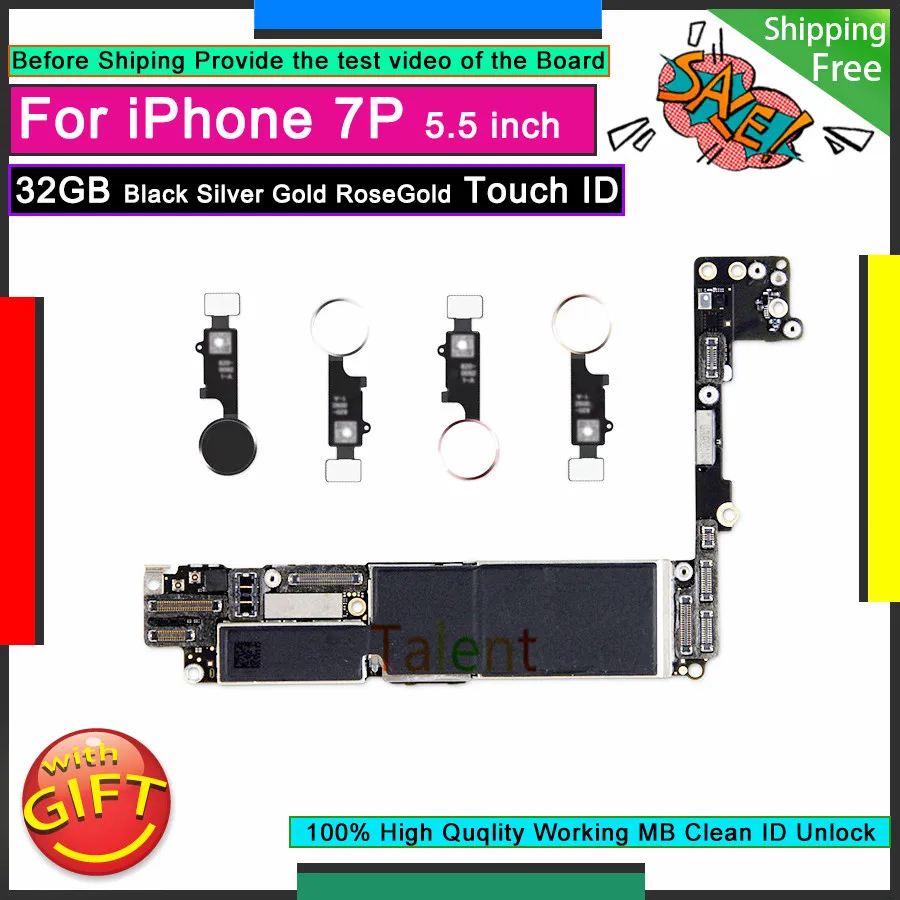 Материнская плата для IPhone 7 Plus 32 ГБ черный серебристый золотой цвет RoseGold Touch ID