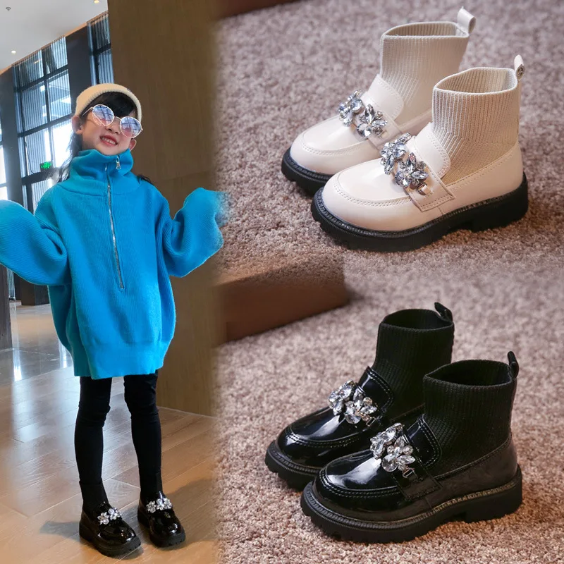 Детские Модные ботильоны носки осенние ботинки челси для девочек детская обувь