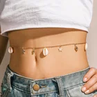 Богемное летнее пляжное украшение для тела для женщин, аксессуары, золотые цвета, ракушки, бабочки, медные бусины, талия, цепочки для живота, ожерелья