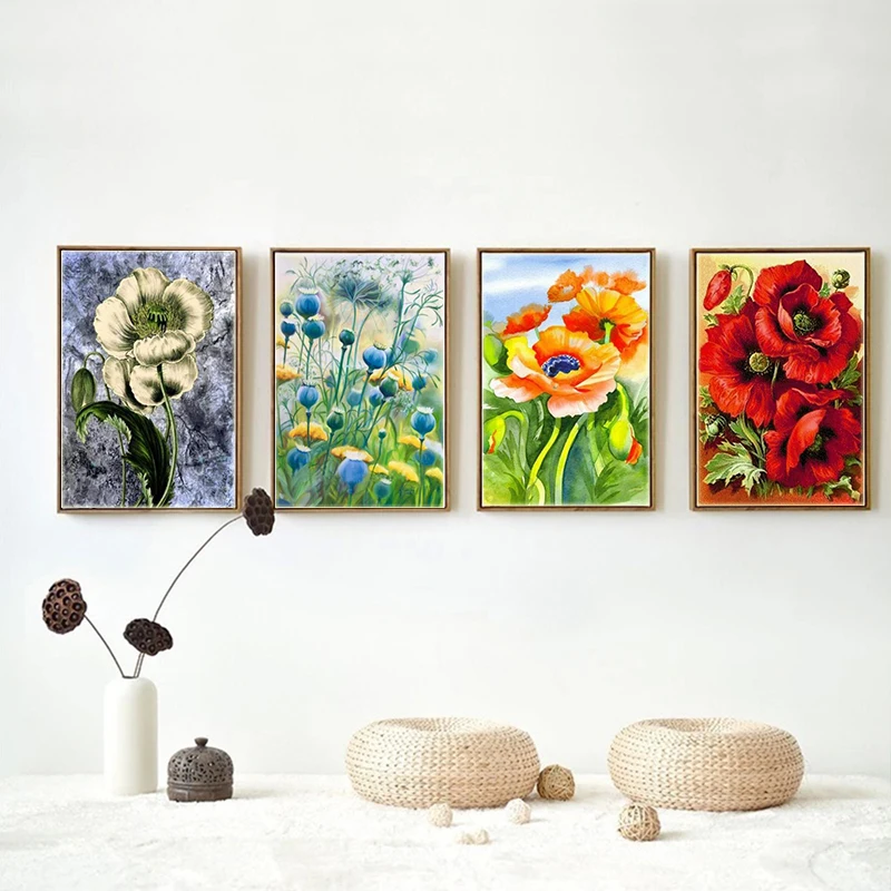 Diy Алмазная картина Poppy цветок вышивка крестиком квадратная иллюстрация полный