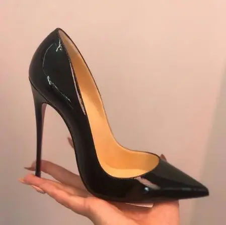Dipsloot Woman Nude Black 12 cm Patent Leather Stiletto Pointed Toe Pumps Slip On High Heels Office Lady Wedding Party Shoes | Обувь