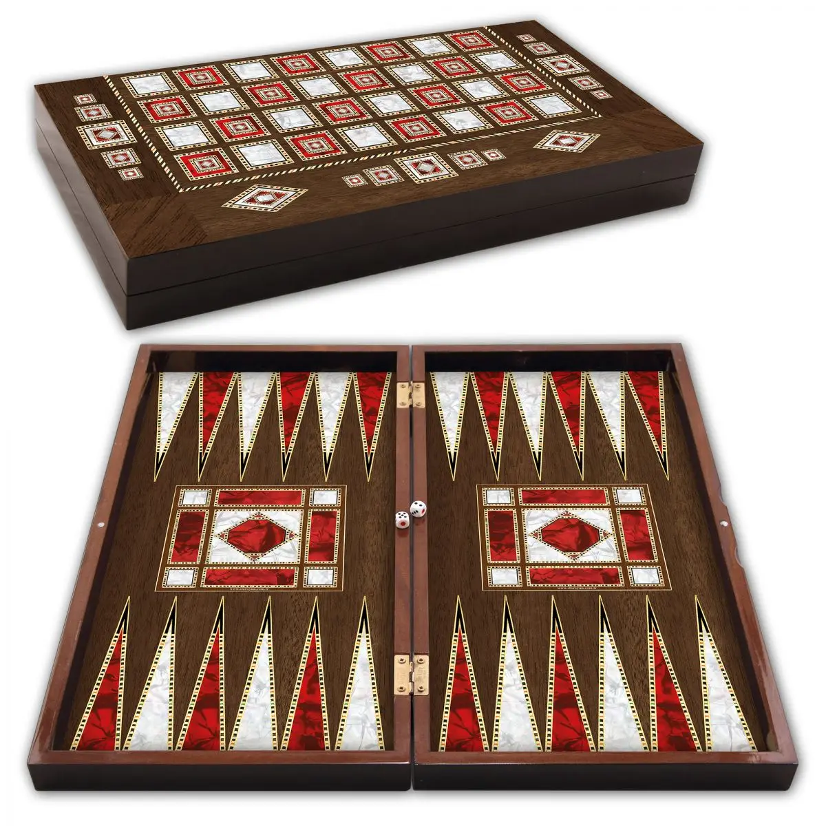 Tablero de damas de piedras de Backgammon y figuras de ajedrez, juego de lujo de madera con aspecto de perla de 44cm x 23cm, juego de regalo para niños y adultos
