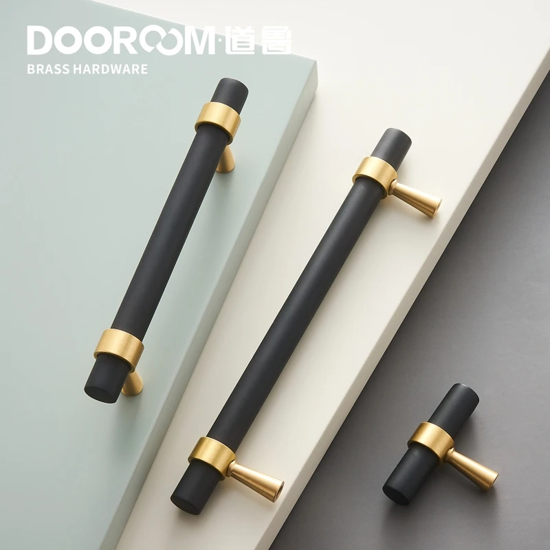 Dooroom латунная фурнитура ручки Т-бар свет роскошный модный черный золотой шкаф комод для шкафов, ящиков тянет