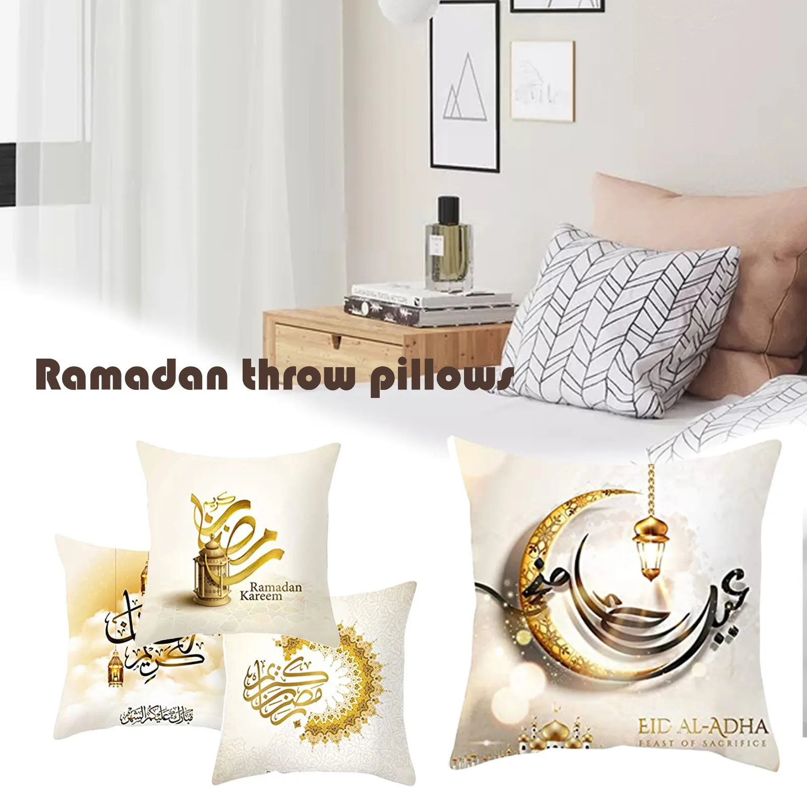 

4pcs Ramadan Decoration Cushion Cover Gold Moon Star Eid Mubarak Festive Pillow Cover Eid Mubarak Pillow Cover Dropshipping