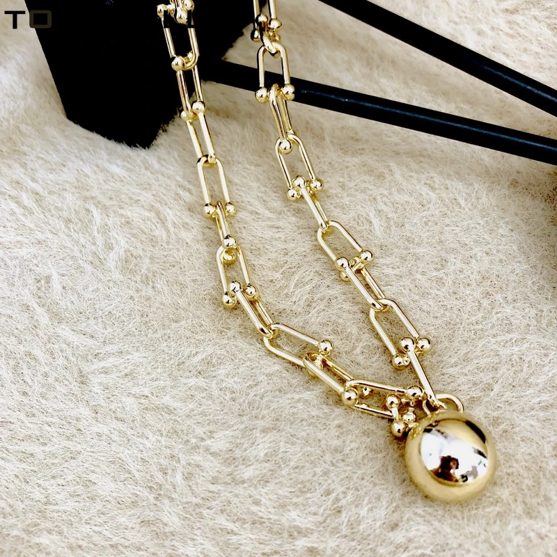 

TOTASALLY Hip hop Chain Bead Necklaces for Women Gold Metal Ball Pendant U Chain Collor Necklace Jewelry Night Club Show