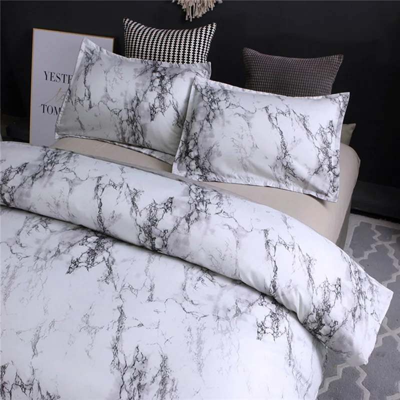 

Printed Comforter Bedding Sets Luxury 3/4PCS White Duvet Cover Set King/Queen Size Quilt Cover Polyester Bedclothe Marble Design