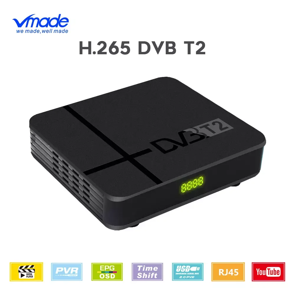 Vmade HD 1080 цифровой ТВ тюнер DVB T2 H.265/HEVC наземный приемник встроенный RJ45 поддержка M3U
