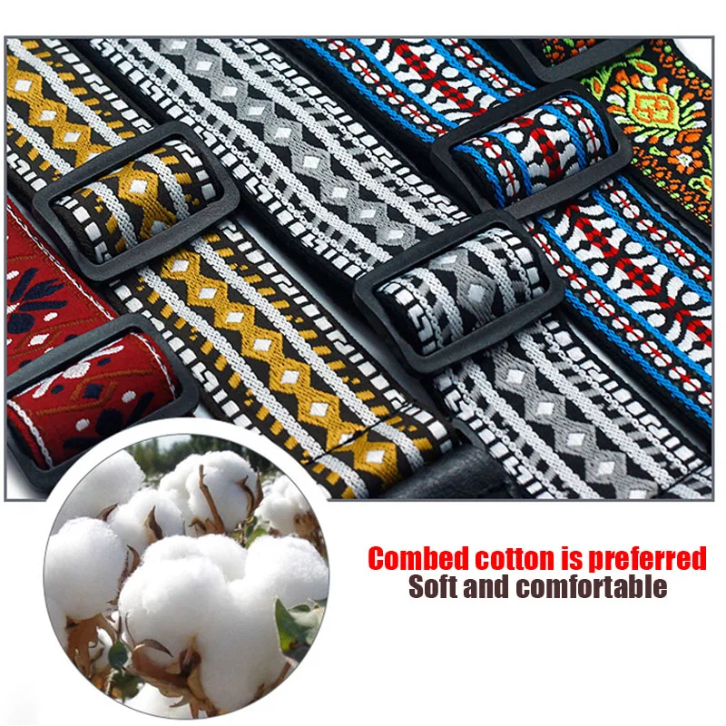 qualität 5 farben vintage blumen streifen akustische elektrische gitarre strap woven stickerei stoffe leder enden strap free global shipping