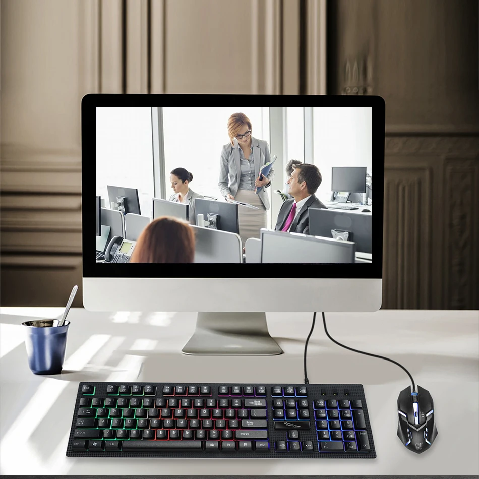 Проводная клавиатура и мышь Combo RGB подсветка игры USB геймерская для ПК набор мышей