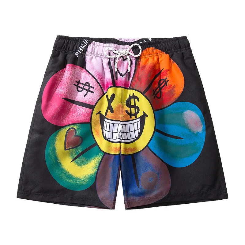 

Summer popular logo street hip-hop fun print beach shorts Loose straight tube quick-dry sports 5 pants for men
