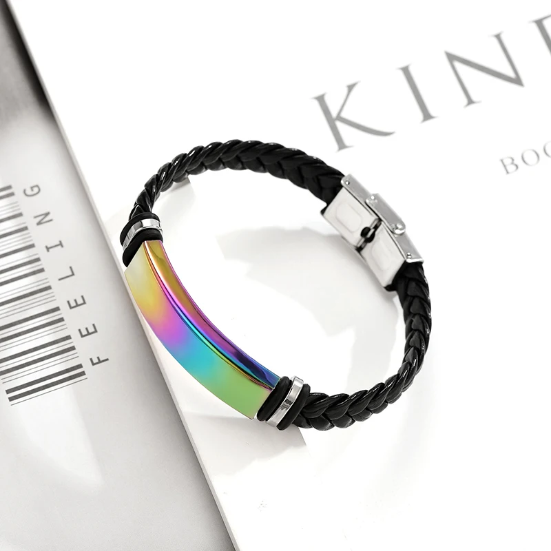 1 шт. Радужный Браслет из нержавеющей стали ID для женщин и мужчин искусственной