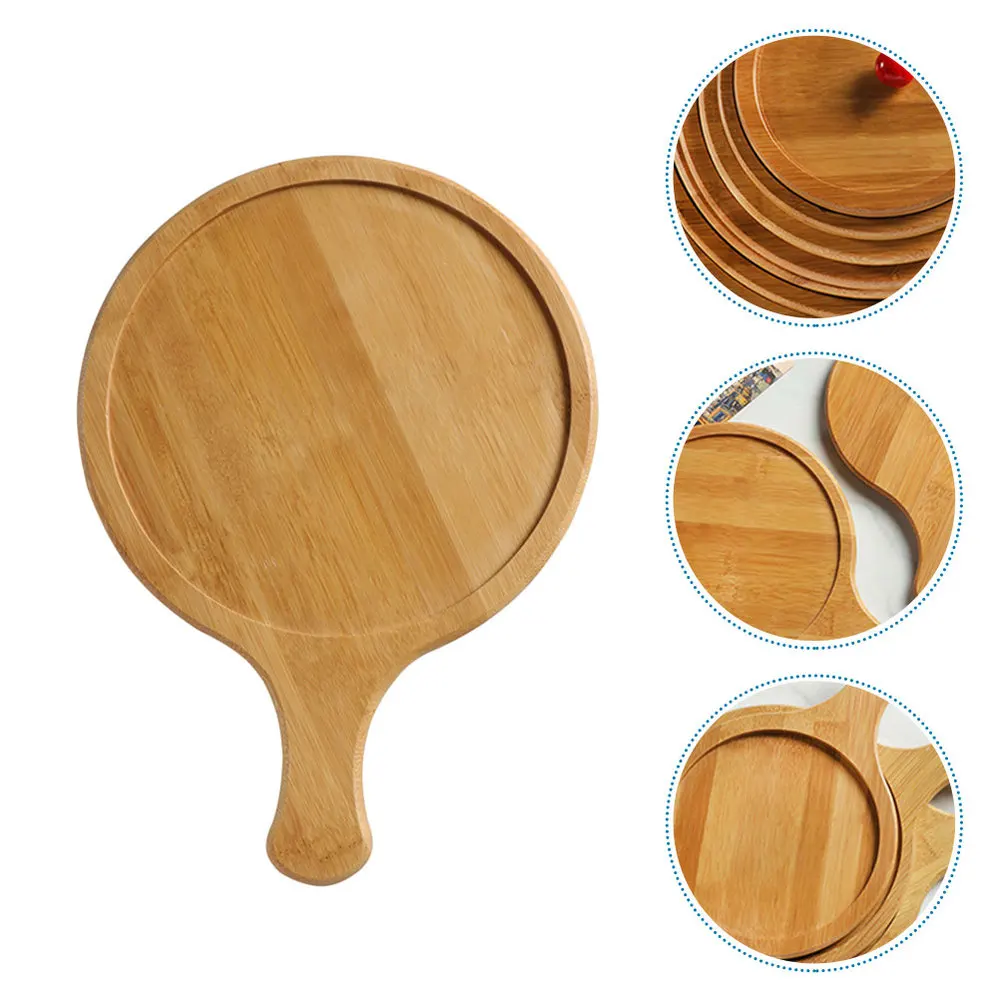 

1 шт. бамбуковый поднос для пиццы с ручкой, многофункциональная круглая доска для пиццы (деревянный цвет)