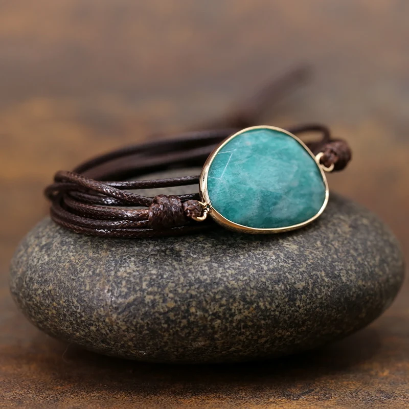 Высокая качественная Обертка Браслет из натурального камня Амазонит Boho браслет дружбы браслет с надписью Для женщин подарки дропшиппинг