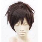 Мужской парик для косплея Эрена джегера из аниме Атака Титанов, темно-коричневый из термостойкого волокна с короткими слоями, с шапочкой